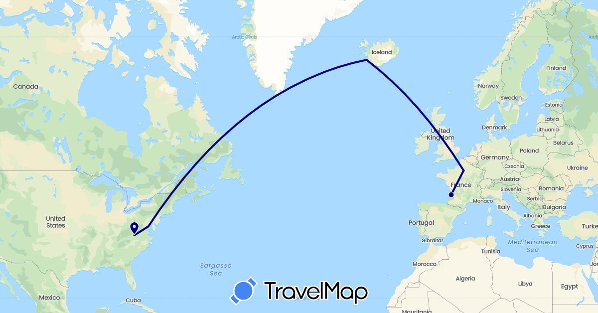 TravelMap itinerary: driving in France, Iceland, United States (Europe, North America)